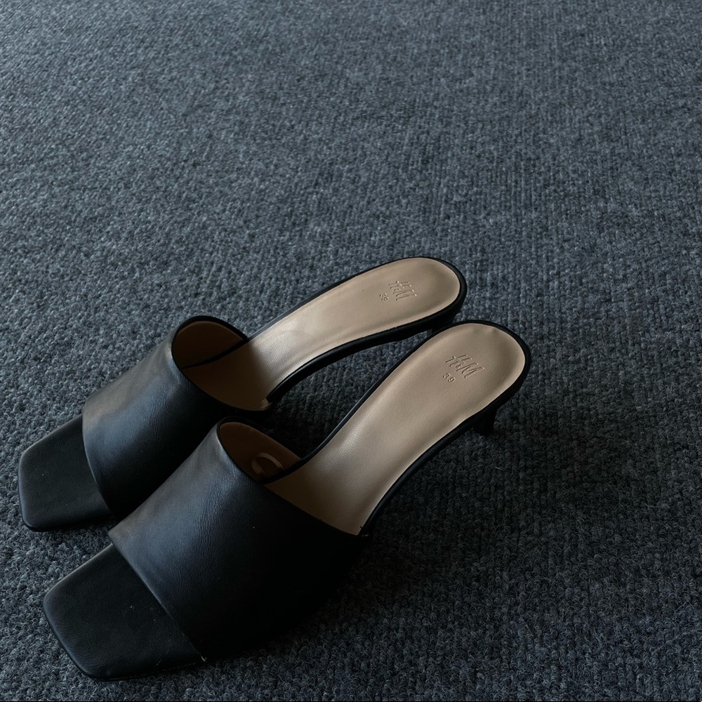 H&M Black Faux Leather Mules